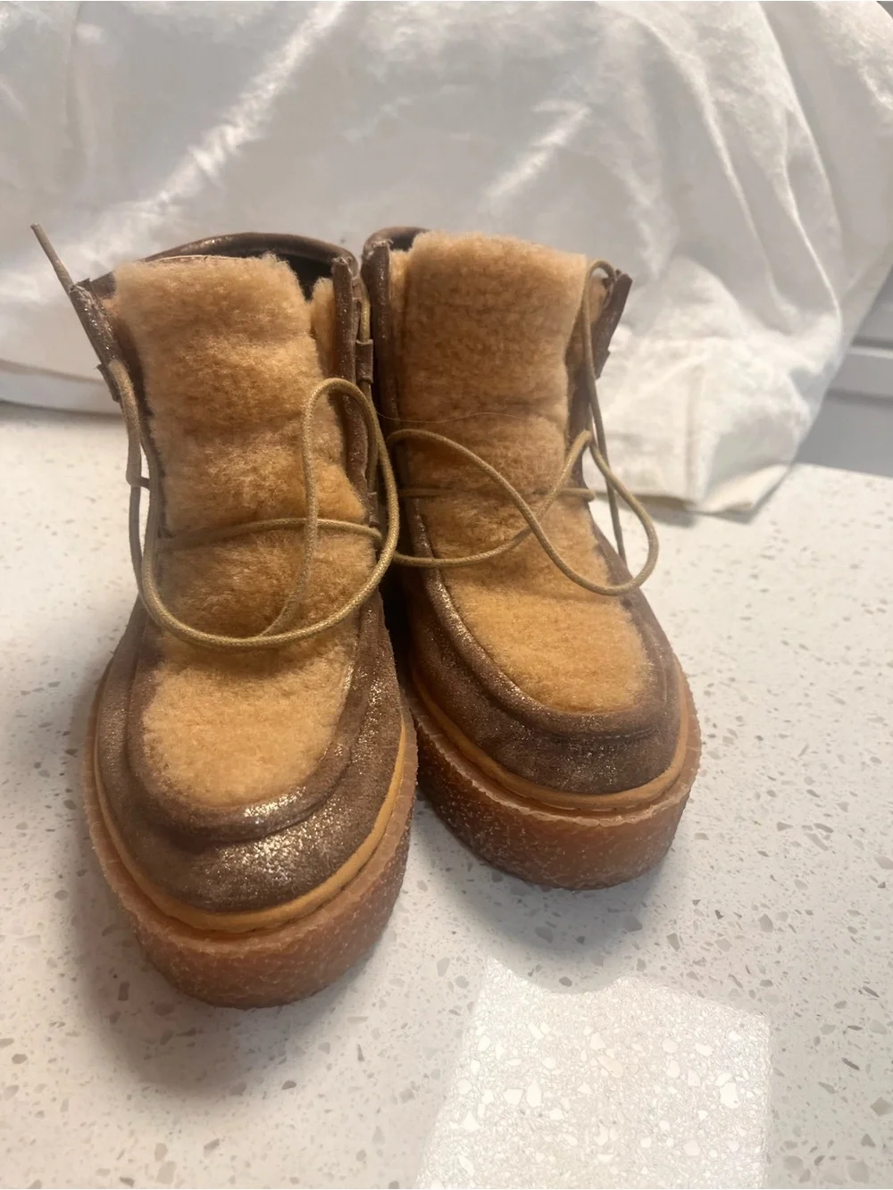 Free People Kids Tan and Brown Fuzzy Ankle Boots